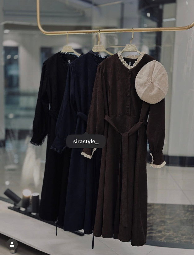 پیراهن مخمل کبریتی دامن کلوش | مدل تمنا